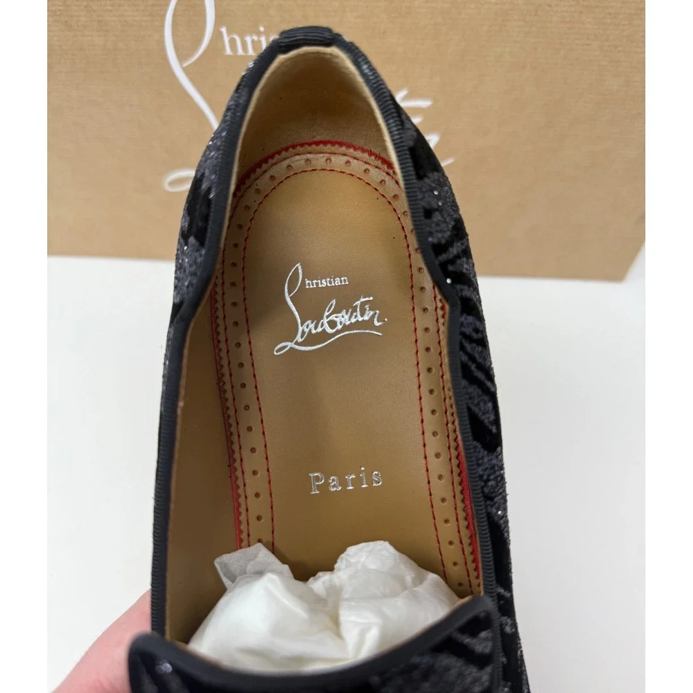 Christian Louboutin Dandy Chick Black Velvet Glitter Loafers Size 8